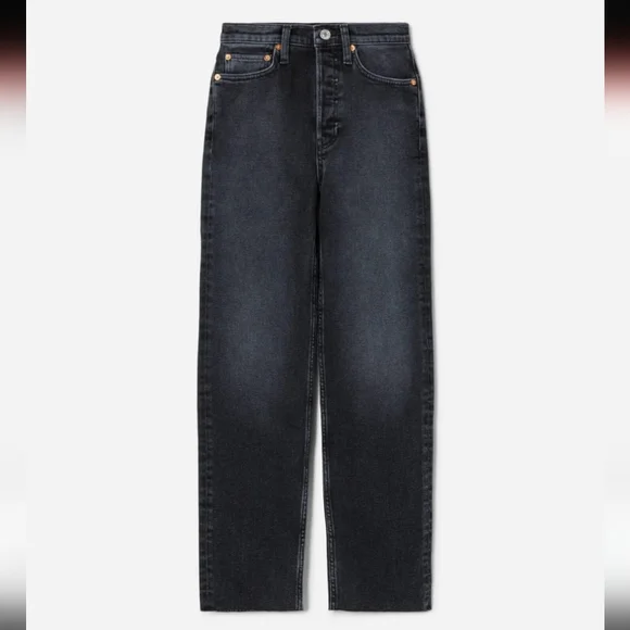 Re/Done Comfort Stretch High Rise 70s Stove Pipe Washed Noir Jeans Size 32 - Picture 2 of 16